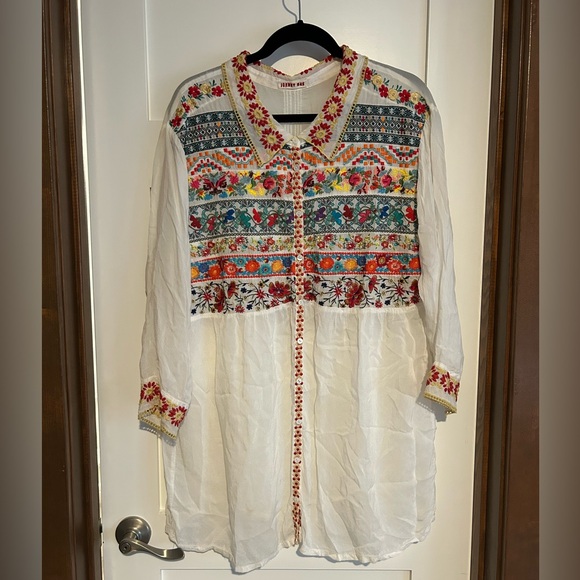 Johnny Was Tops - Johnny Was Heavily Embroidered Button front Long Sleeve Tunic/ Top